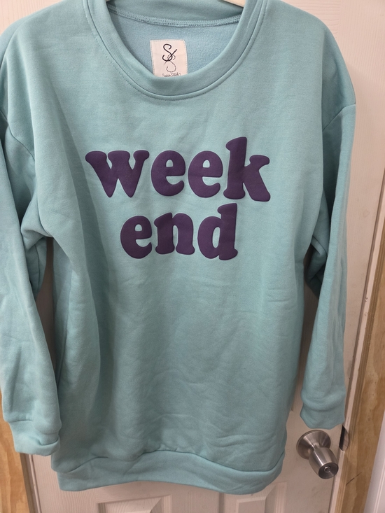 Sugar Stitch Tops - Week End Aqua Pullover Sweatshirt with Purple Print #0005
